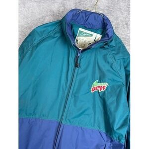 Vintage‎ Mountain Dew Windbreaker Jacket Size L 90s Colorblock Teal Blue Promo